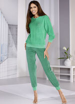 Pyjamas med rund hals i frott&eacute;stretch med garnf&auml;rgad randig design 