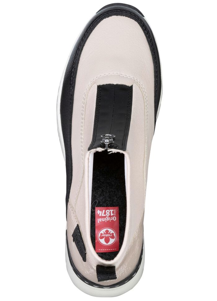 Rieker, snygga damst&ouml;vlar, vidd G, med dragkedja ECRU-SVART