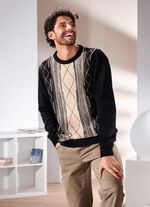 Rundhalsad tr&ouml;ja med jacquardm&ouml;nster SVART-BEIGE