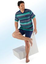 Kort&auml;rmade pyjamasar i tv&aring;pack med V-ringning och garnf&auml;rgat randm&ouml;nster 