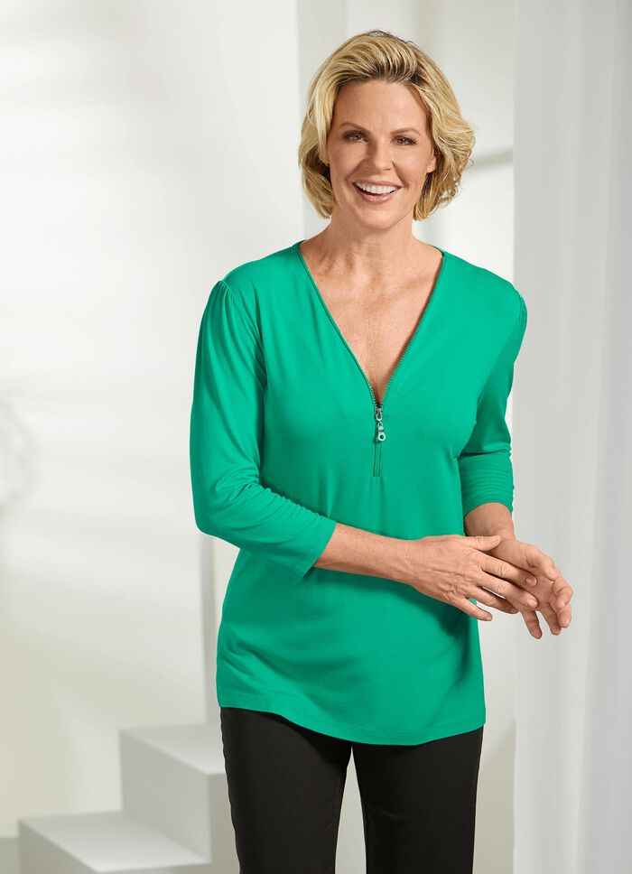 Skjorta med dragkedja p&aring; V-ringningen 