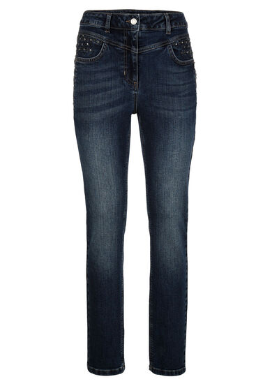 Jeans med strass och dekorativa sömmar 