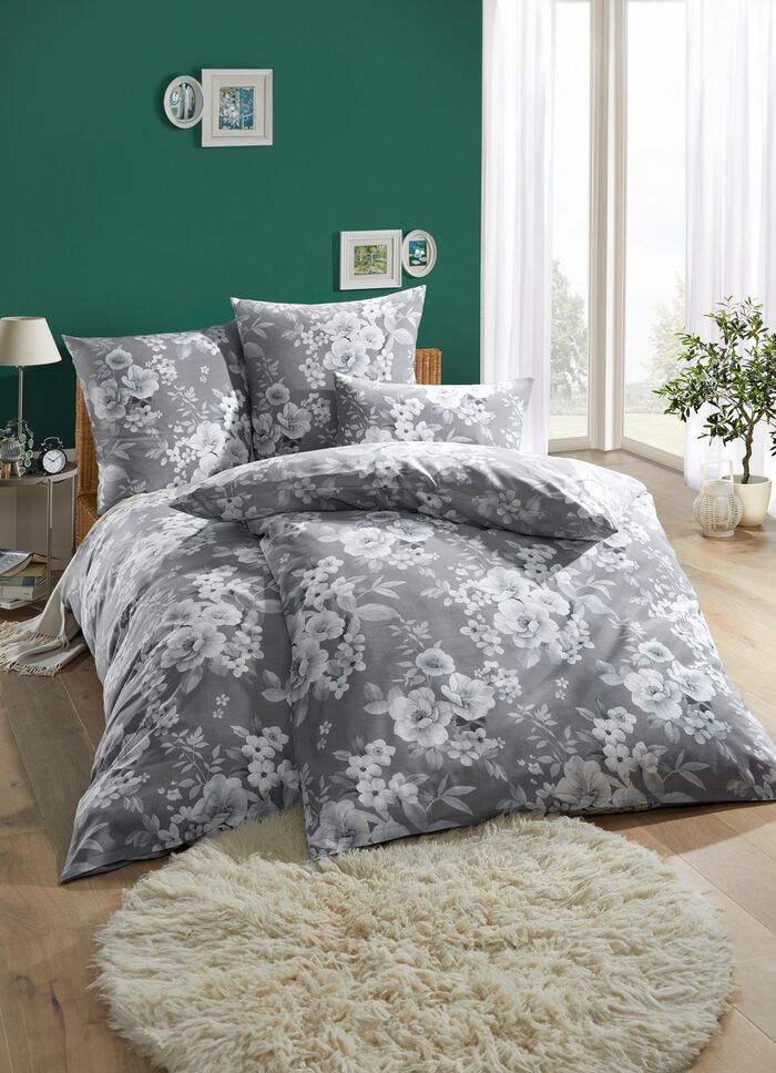 Dubbelsidigt tryckt sänglinneset av polycotton GRAU