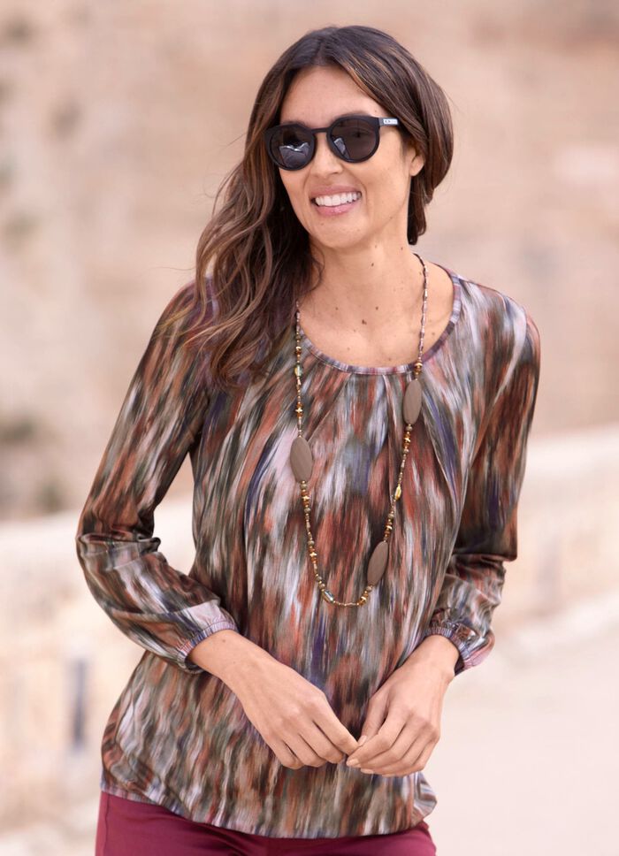 Skjorta med rund halsringning TERRAKOTTA-LILA-GR&Aring;