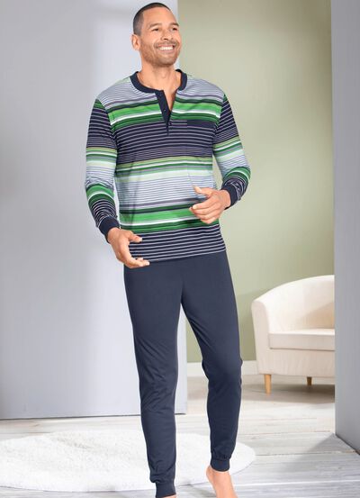 Pyjamas med knappsl&aring;, patchad br&ouml;stficka och &auml;rmslut 