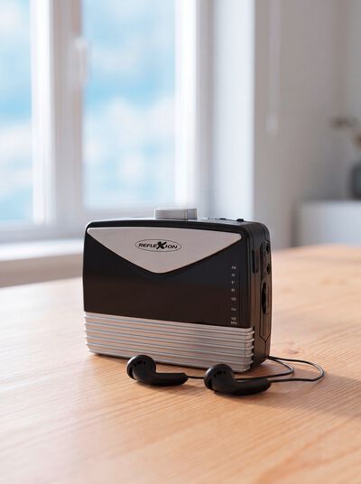 B&auml;rbar kassettbandspelare med FM-radio 