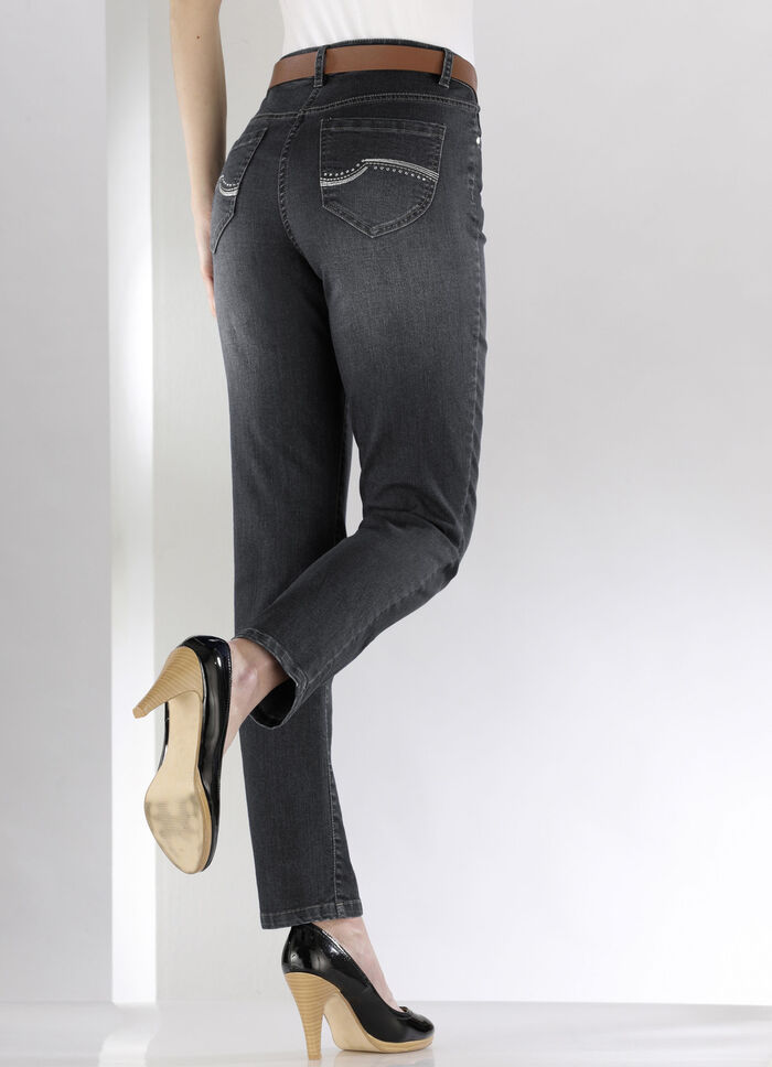 Jeans med vackra broderier och gnistrande strass GRAFIT