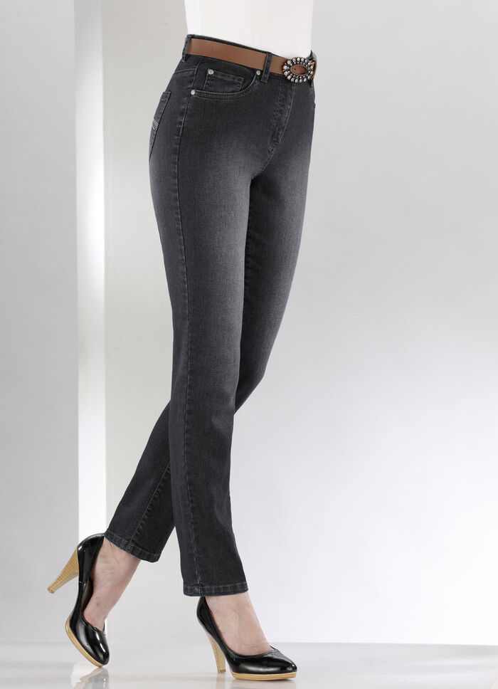 Jeans med vackra broderier och gnistrande strass GRAFIT
