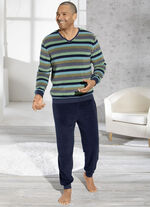 Pyjamas med V-ringning och garnfärgad randig design, 