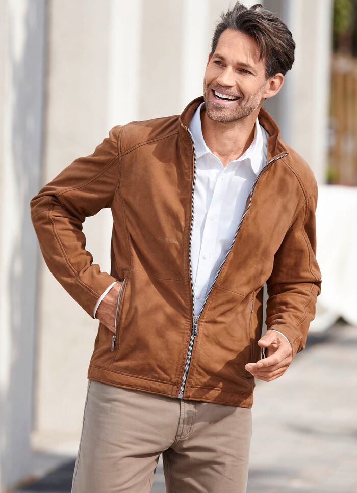 Kort jacka i nubuckl&auml;der 