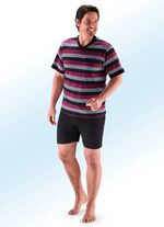 Tv&aring;pack med shorts med V-ringning, br&ouml;stficka och garnf&auml;rgad randig design 