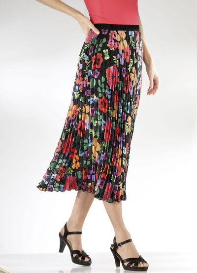 Plisserad kjol med blommig design 