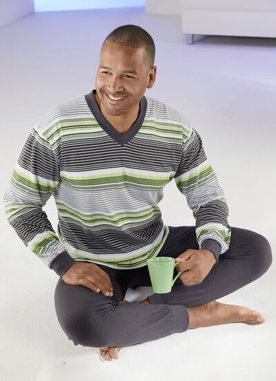 Pyjamas med V-ringning och muddar, , large