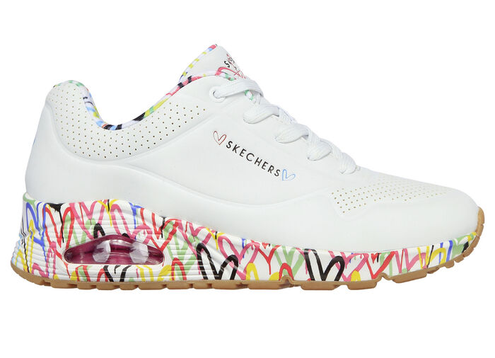 SKECHERS sneakers med snörning delvis tryckta med färgglada hjärtan, 