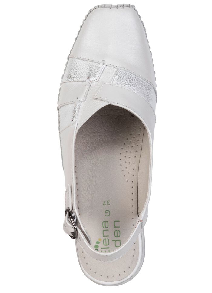 ELENA EDEN, eleganta damsandaler, vidd G, med res&aring;rband ECRU-SILBER