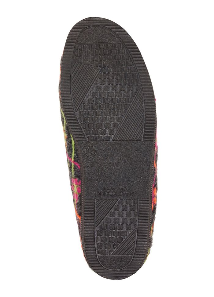 Kardborrtofflor med f&auml;rgglada blombroderier ANTRACIT-F&Auml;RGRIK