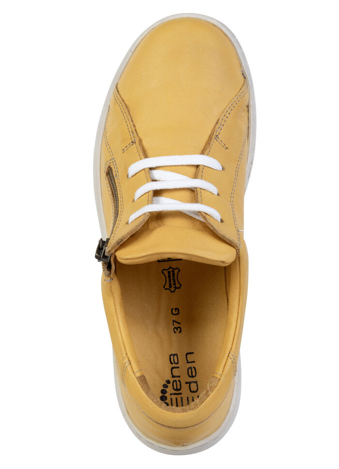 ELENA EDEN, bekv&auml;ma damskor med sn&ouml;rning, vidd G, med uttagbar fotb&auml;dd GELB