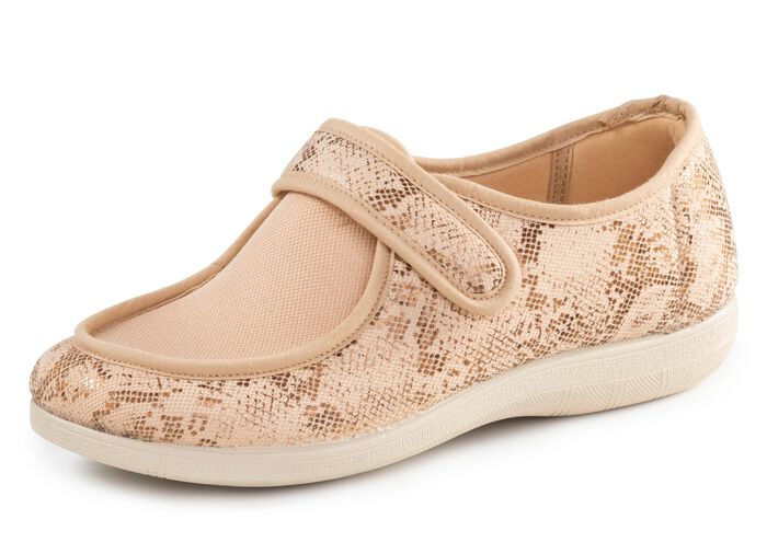 ELENA EDEN tofflor tillverkade av delvis gl&auml;nsande tryckt textilmaterial 