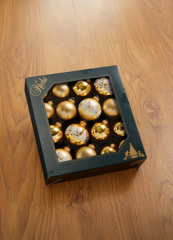 16-delade julgranskulor i glas GOLD