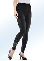 Leggings med dekorativt guldfärgat strass och metallplåtsmotiv, 