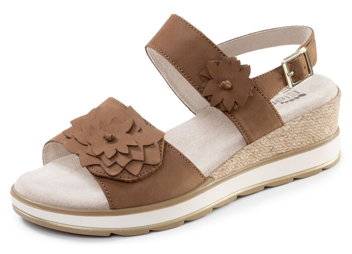 ELENA EDEN, l&auml;tta damsandaler, vidd G, med kardborreband COGNAC