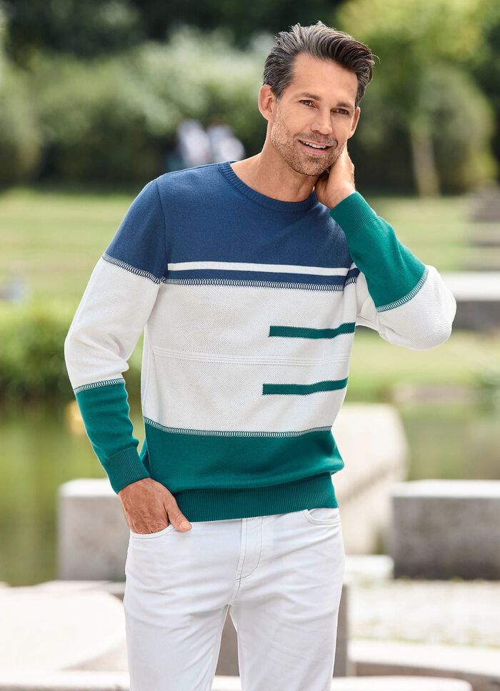 Trendig tr&ouml;ja med rund hals ECRU-JEANSBLAU-PETROL