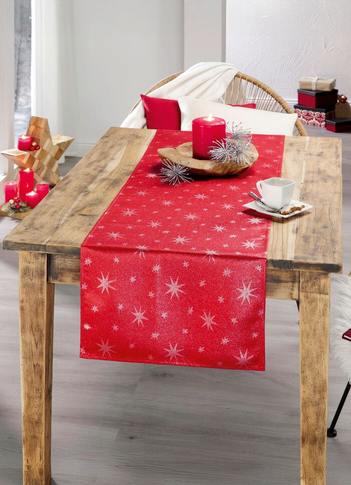 Borddekoration med fl&auml;ckskydd och glittergarn R&Ouml;D-SILVER