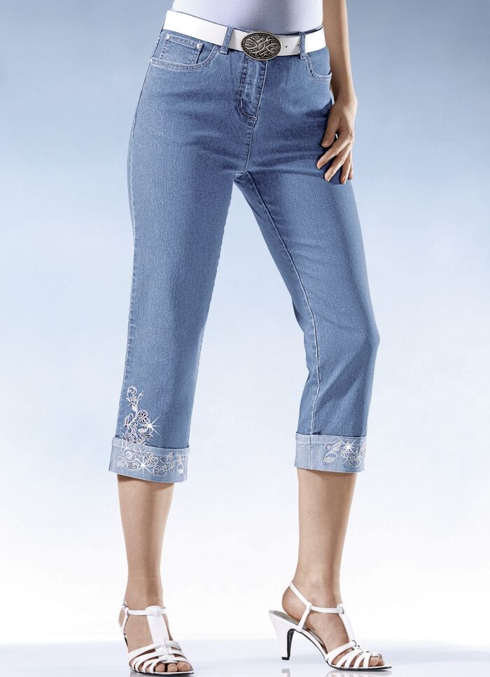 7/8 jeans med blommiga broderier, 