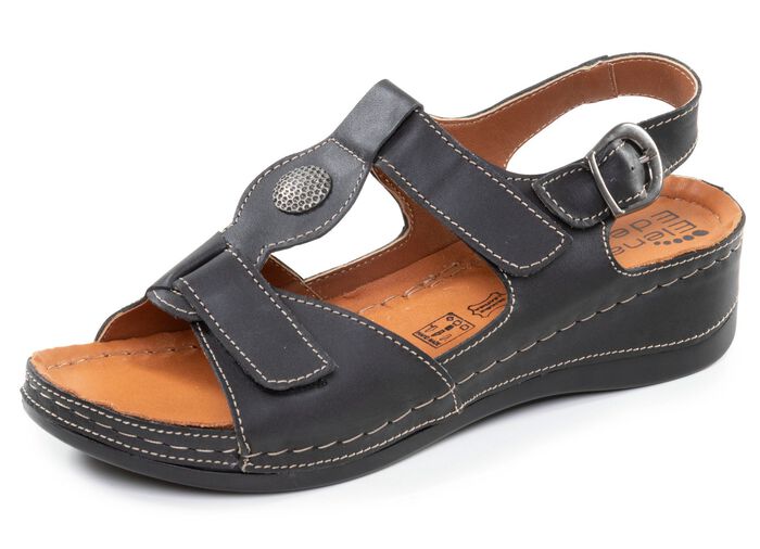 ELENA EDEN, bekv&auml;ma damsandaler, vidd G, med kardborreband SCHWARZ