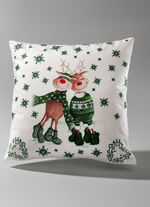 Kuddfodral med renpar i sammetslook GRÖN