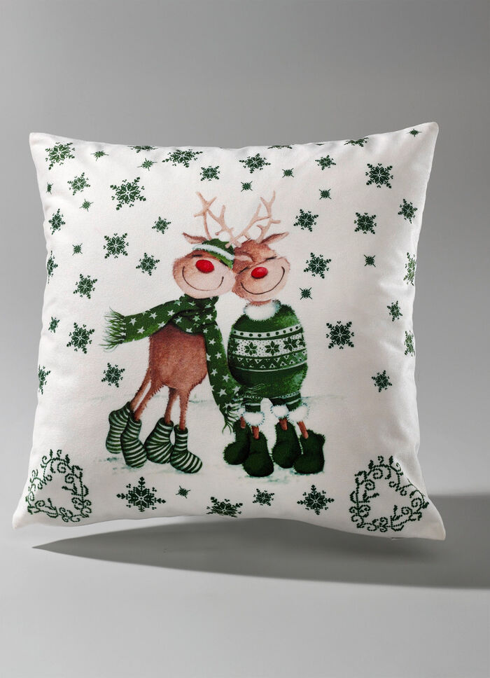 Kuddfodral med renpar i sammetslook GRÖN