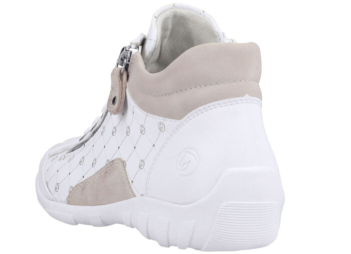 Remonte-sko med sn&ouml;rning gjord av tryckt och skimrande metalliskt syntetmaterial VIT-PUDERROSA