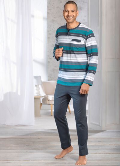 Pyjamas med knappsl&aring; och &ouml;ppna manschetter 