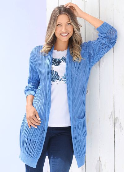 Lång cardigan i stretchig randig look 