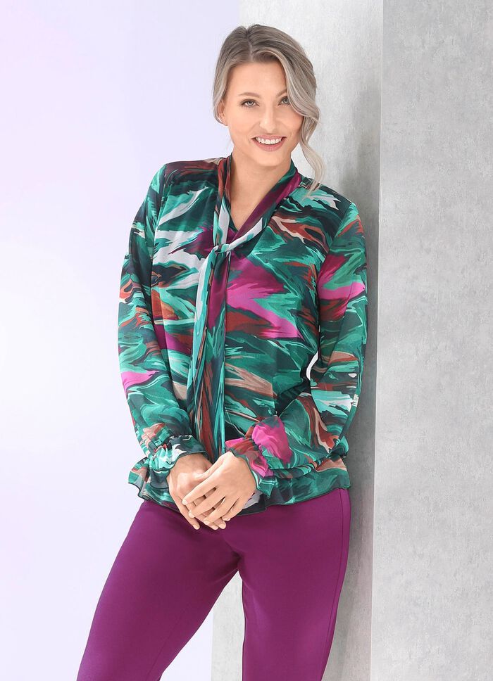 Blus med V-slits och knytband 