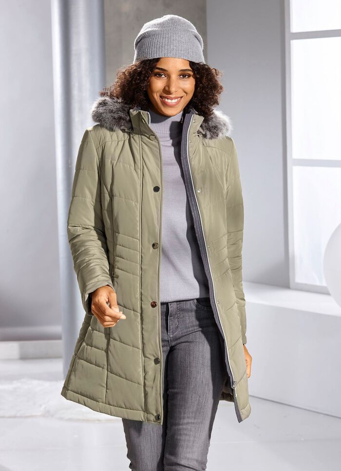 L&aring;ng jacka med avtagbar fuskp&auml;lskant LJUSGR&Ouml;N