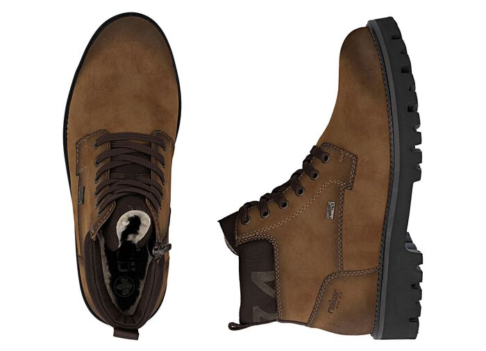 Rieker, fodrade herrst&ouml;vlar, vinterskor, bredd H, med dragkedja KONJAK