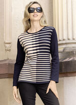 Finstickad tröja MARINE-BEIGE