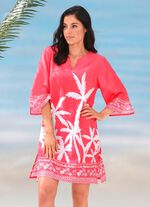 Tunika med palmtryck, ren bomull KORALLVIT