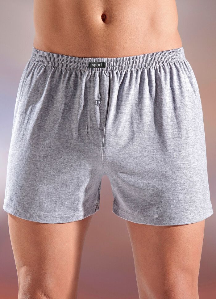 Paket med fem boxershorts i ekologisk bomull med gylf, enf&auml;rgade och fl&auml;ckiga 