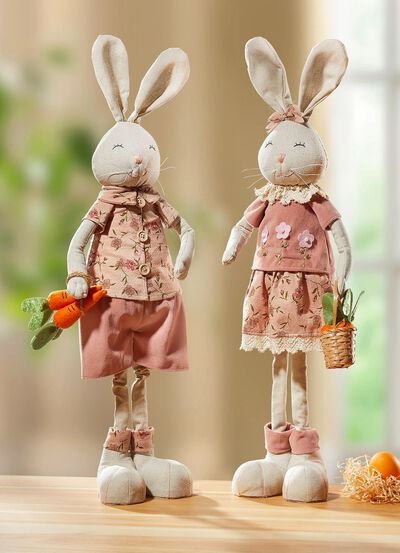 Ett par kaniner, set om 2, gjorda av tyg 