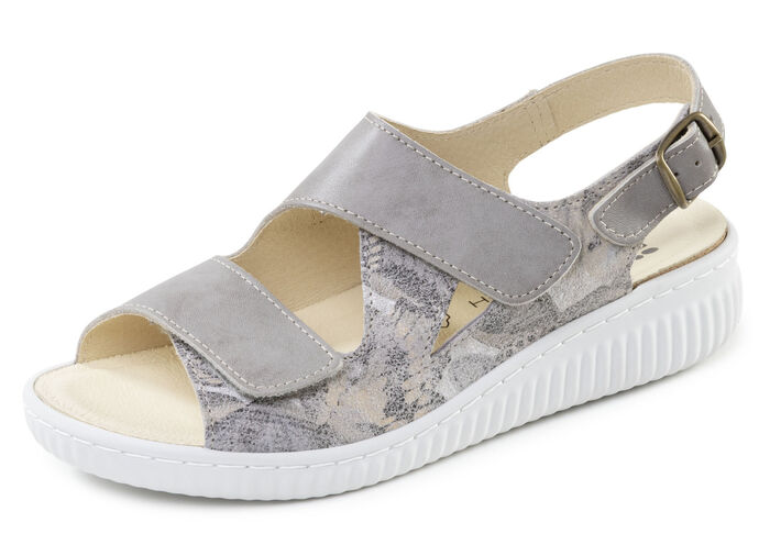 ELENA EDEN, bekväma damsandaler, bredd H, med uttagbar fotbädd GRAU-BEIGE