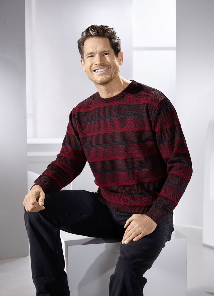 Tröja med rund hals i strukturerad design i 2 färger BORDEAUX ANTRACIT