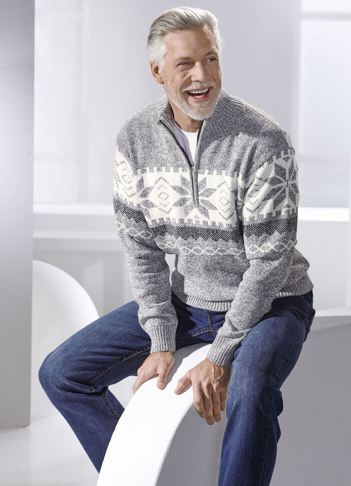 Troyer med norskt mönster SILVERGRÅ MELERAD-ECRU