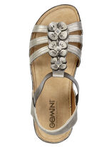 Gemini, moderiktiga damsandaler, vidd G, med blomapplikationer BRONZE