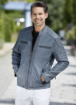 Kort skinnjacka med dekorativa s&ouml;mmar 