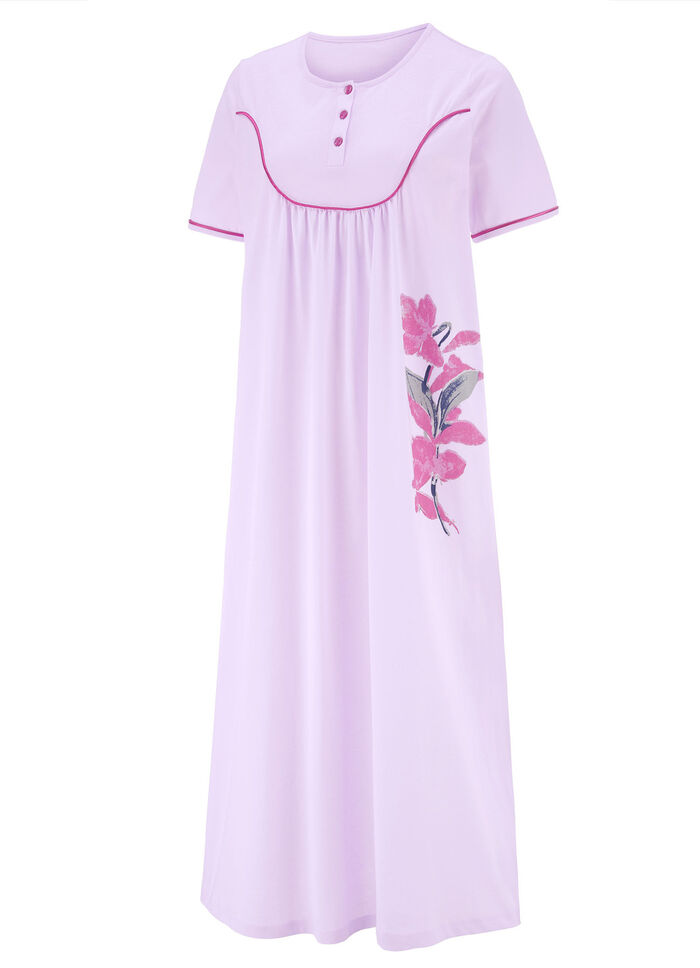 Vadlång nattlinne med knappslå och korta ärmar SYREN