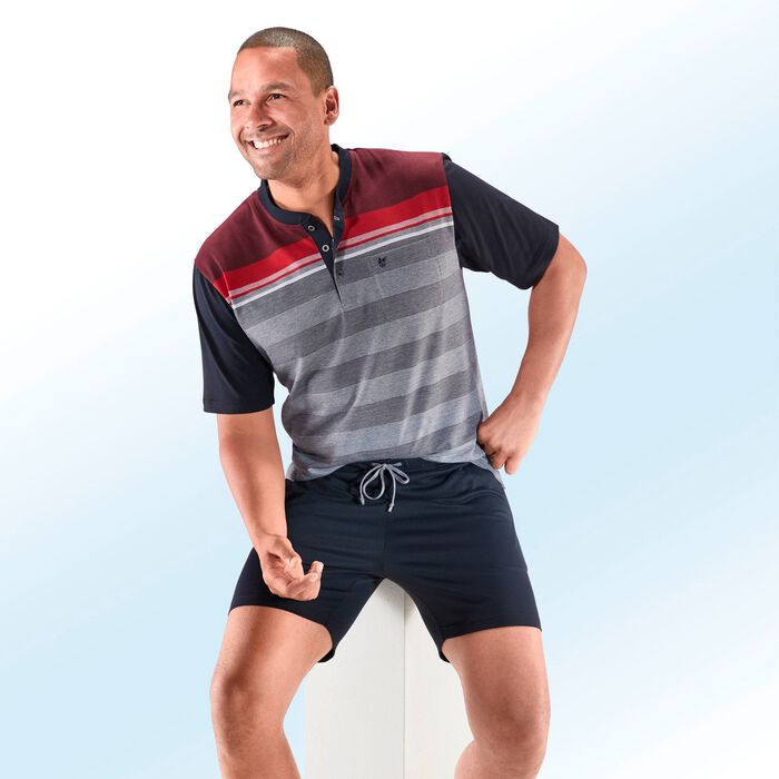 Hajo Klima komfortshorts med garnf&auml;rgad randig design, knappsl&aring;, br&ouml;stficka 