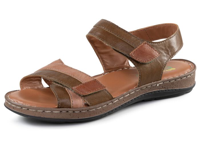 ELENA EDEN sandal av nappal&auml;der med kontrasterande detaljer BRUNT