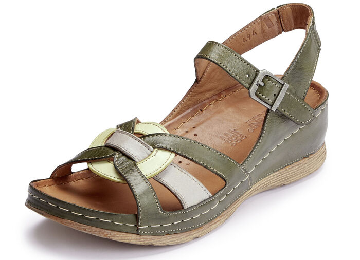 Gemini sandal gjord av skuggigt kohudsnappaläder KHAKI FÄRG